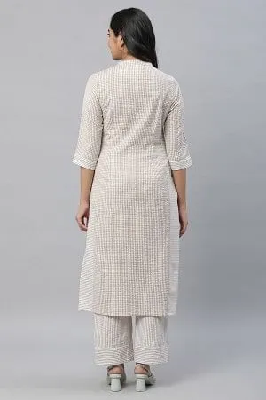 Beige Checker Seer Sucker Kurta & Palazzo Co-ord Set