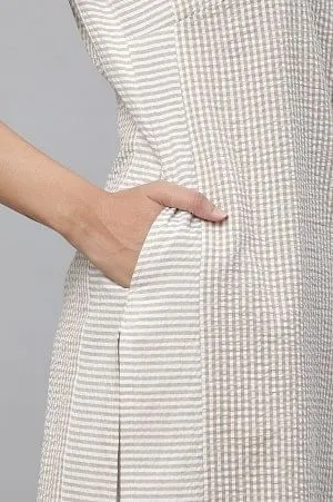 Beige Checker Seer Sucker Kurta & Palazzo Co-ord Set