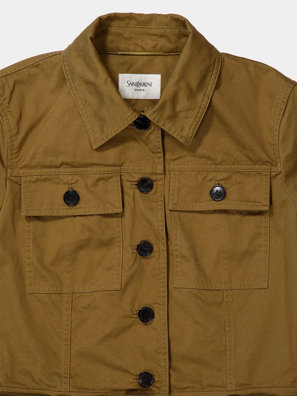 Beige Foncé Cropped Cotton Serge Jacket