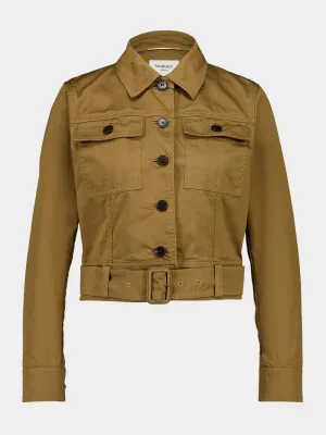 Beige Foncé Cropped Cotton Serge Jacket