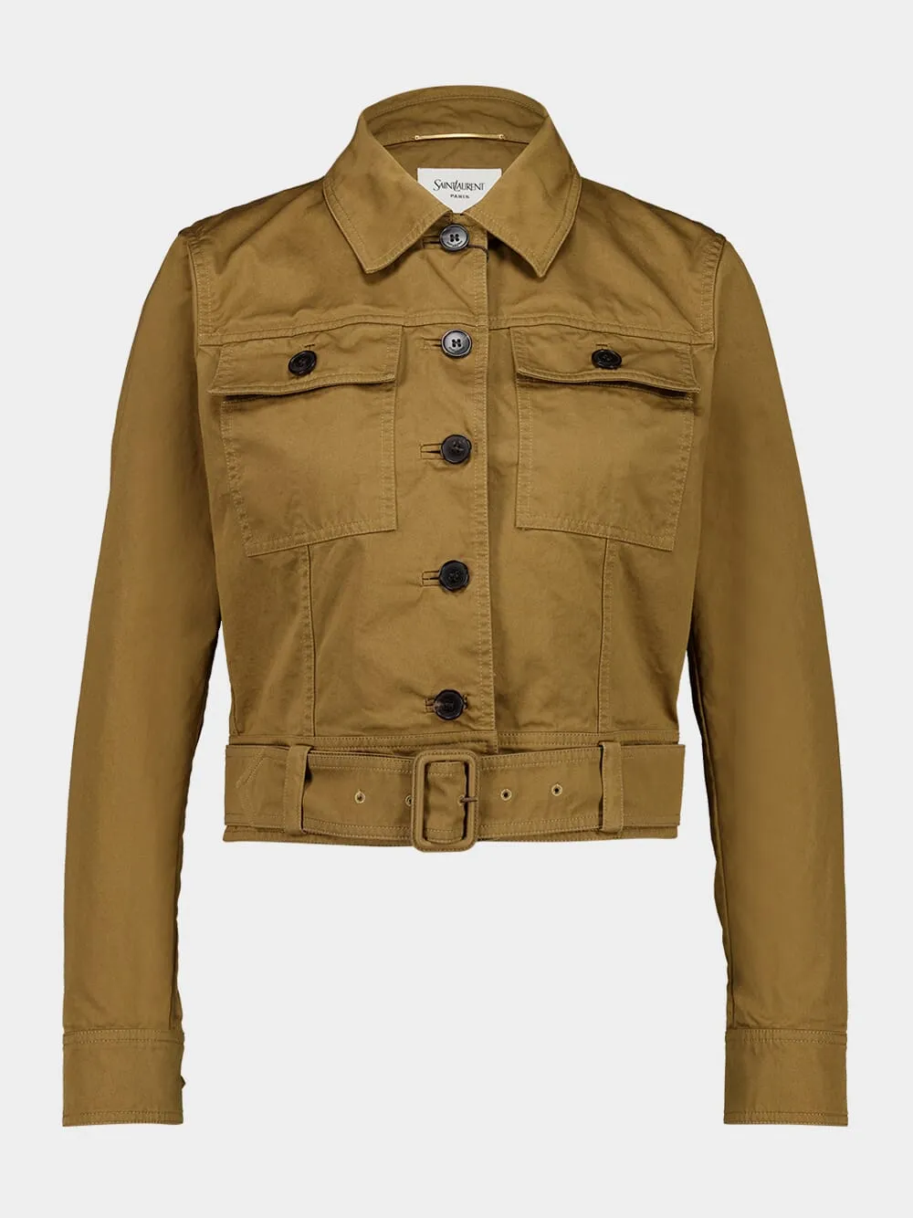 Beige Foncé Cropped Cotton Serge Jacket
