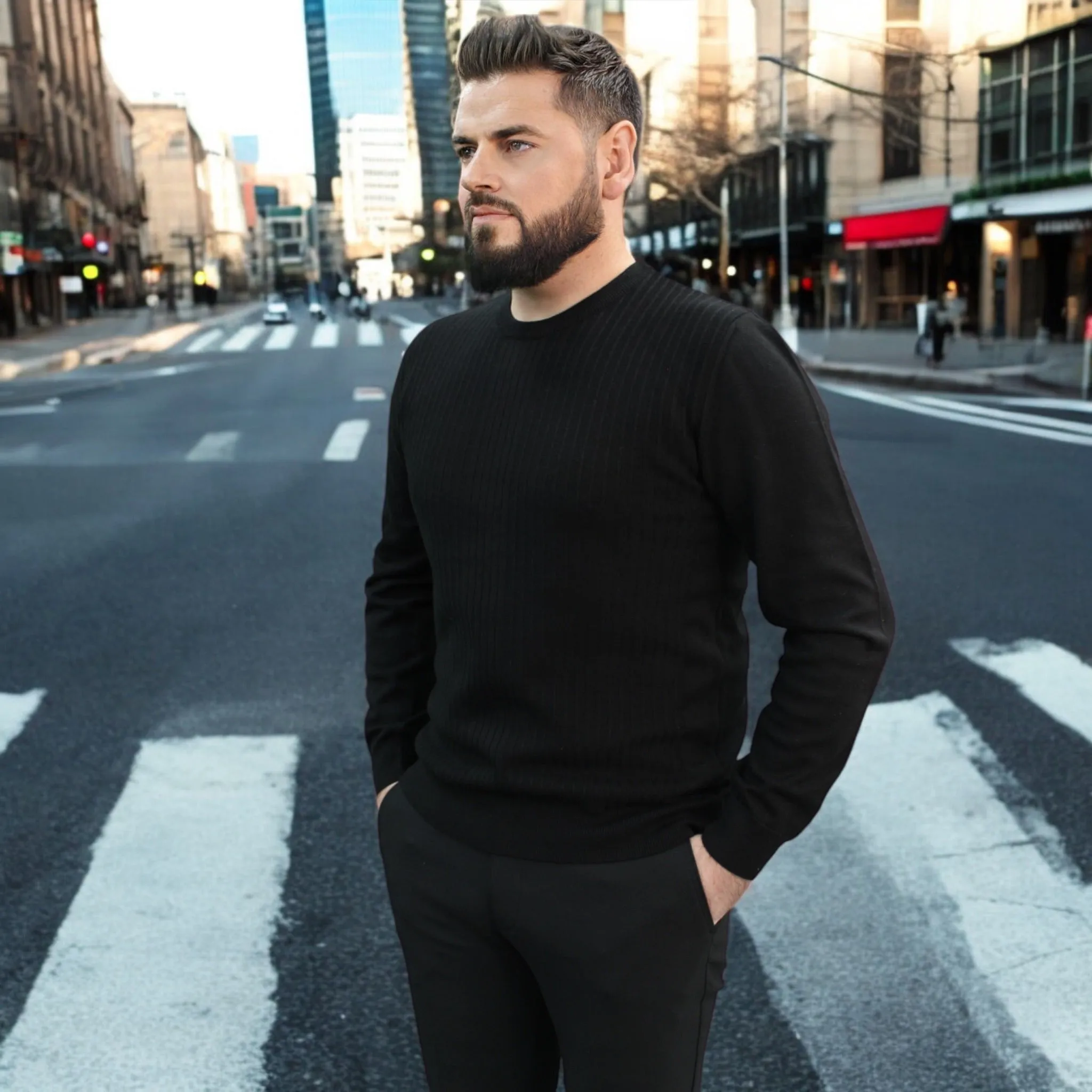 Black - Crew Neck - Wool-   Essential  Sweater