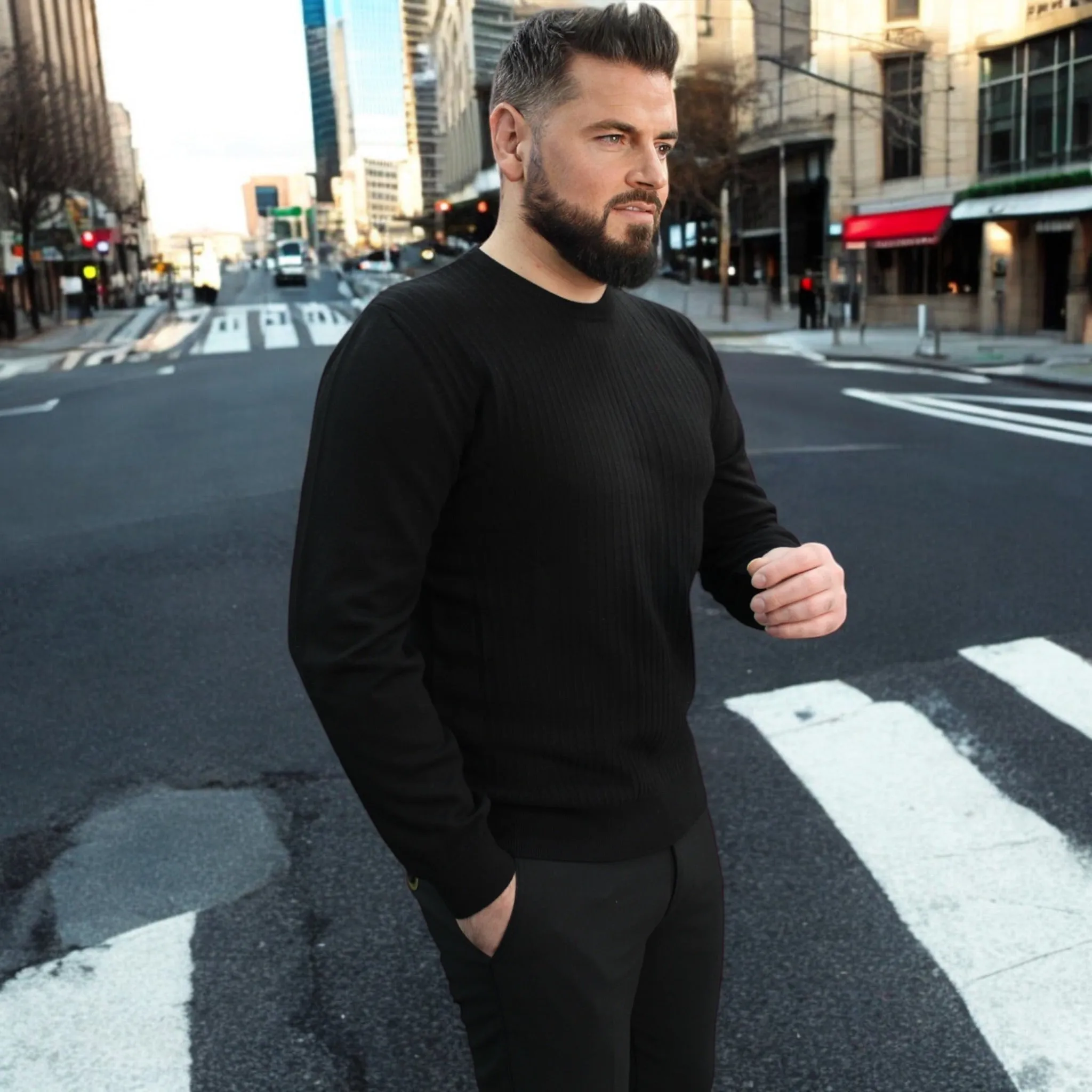 Black - Crew Neck - Wool-   Essential  Sweater