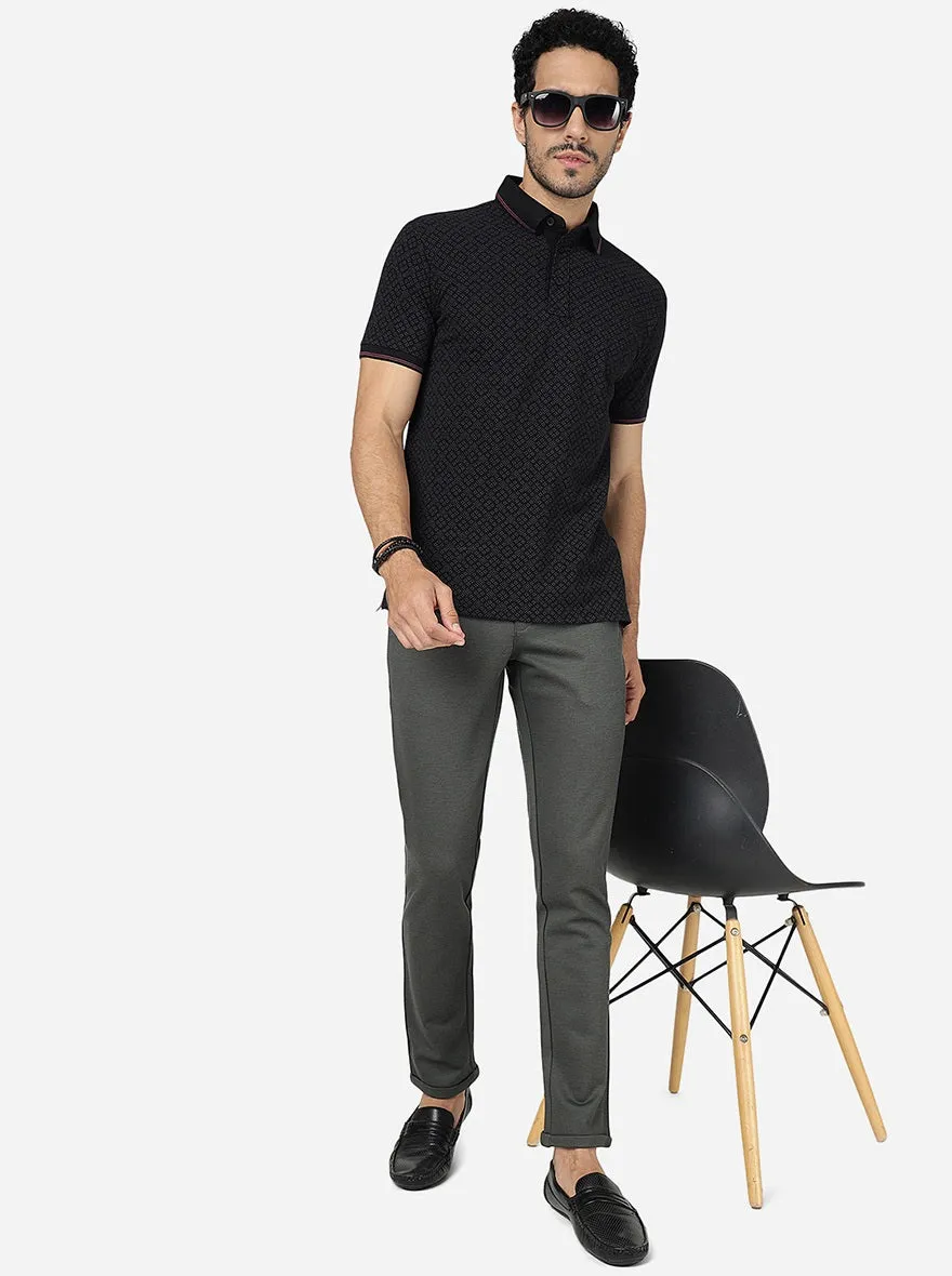 Black Printed Slim Fit Polo T-Shirt | JadeBlue