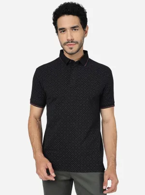 Black Printed Slim Fit Polo T-Shirt | JadeBlue