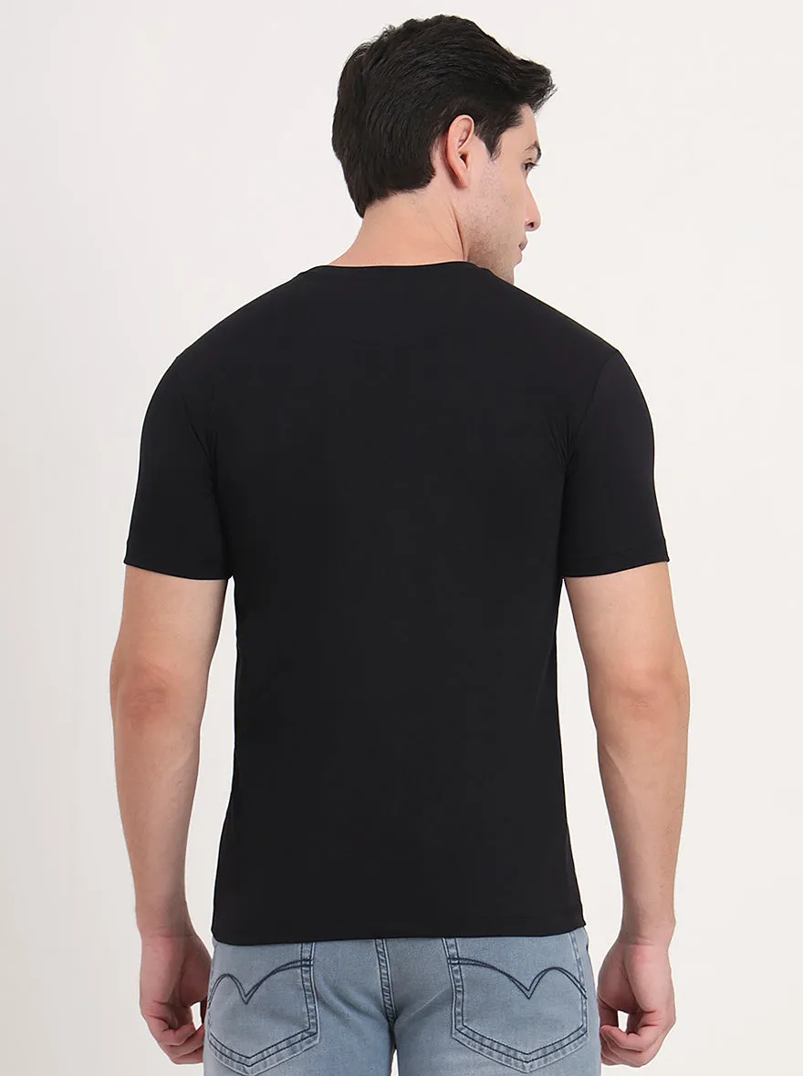 Black Printed Slim Fit T-Shirt | Greenfibre