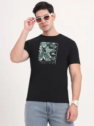 Black Printed Slim Fit T-Shirt | Greenfibre