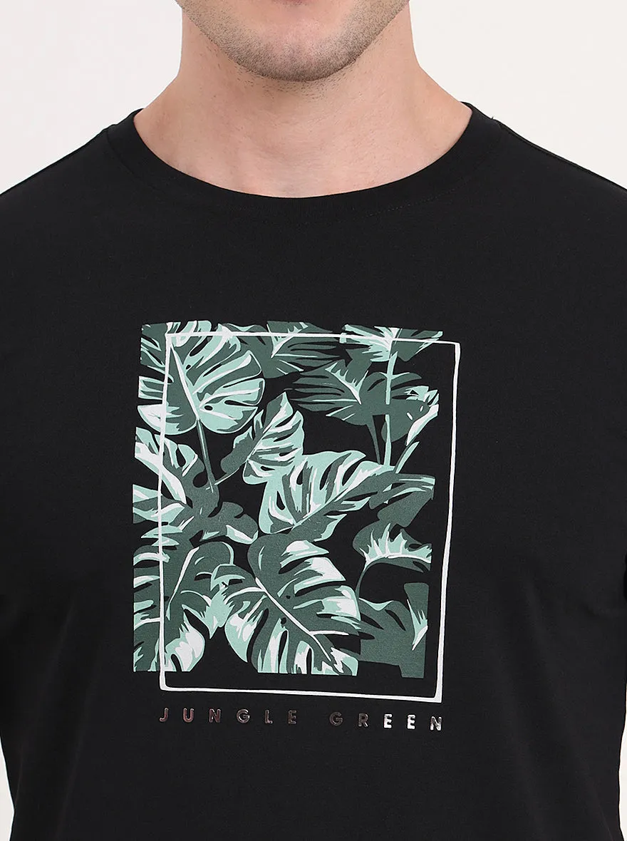 Black Printed Slim Fit T-Shirt | Greenfibre