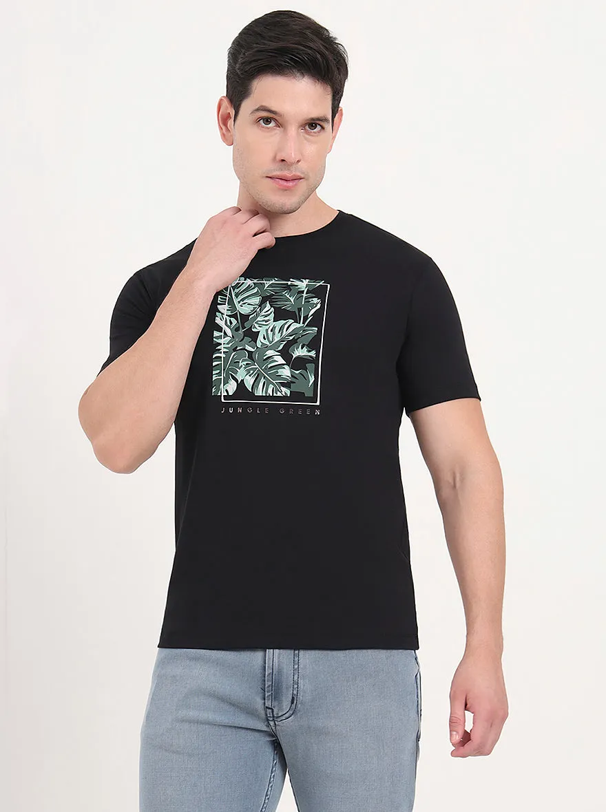 Black Printed Slim Fit T-Shirt | Greenfibre
