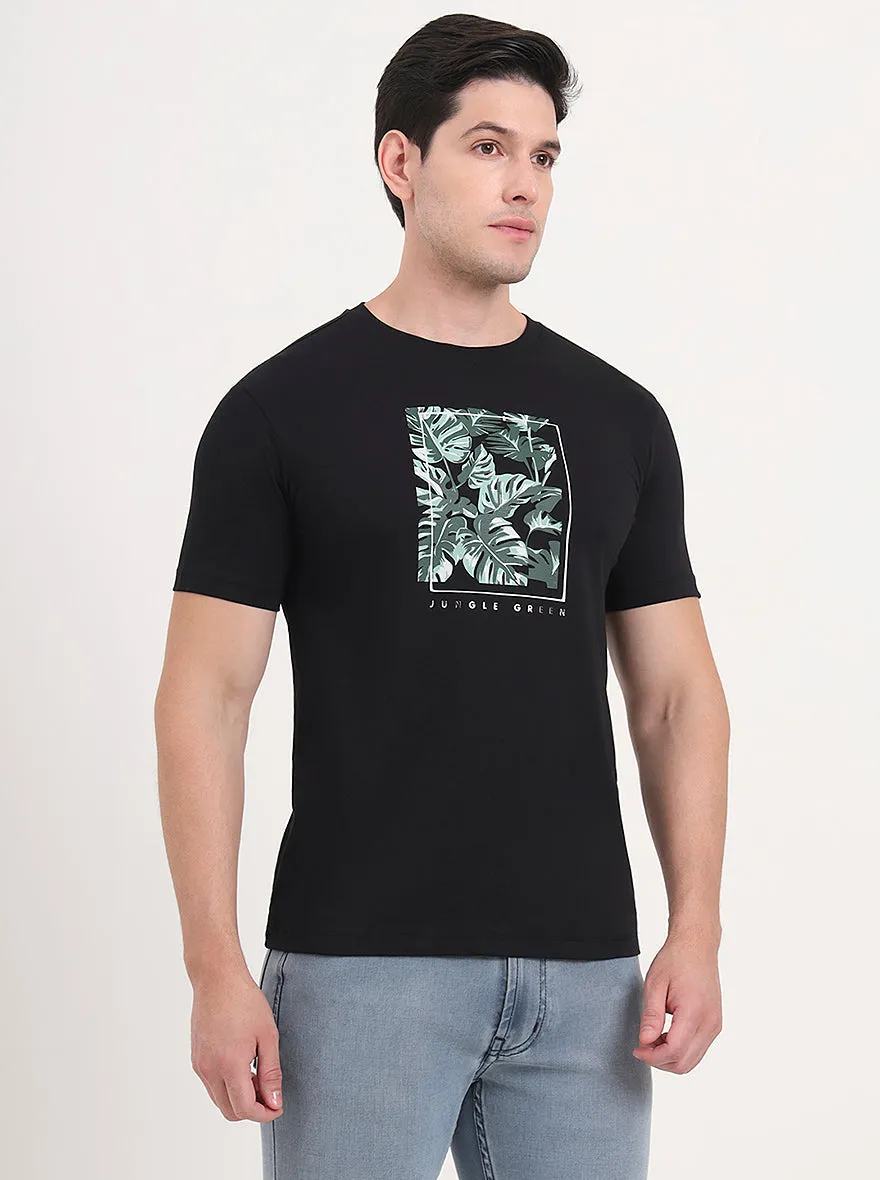 Black Printed Slim Fit T-Shirt | Greenfibre