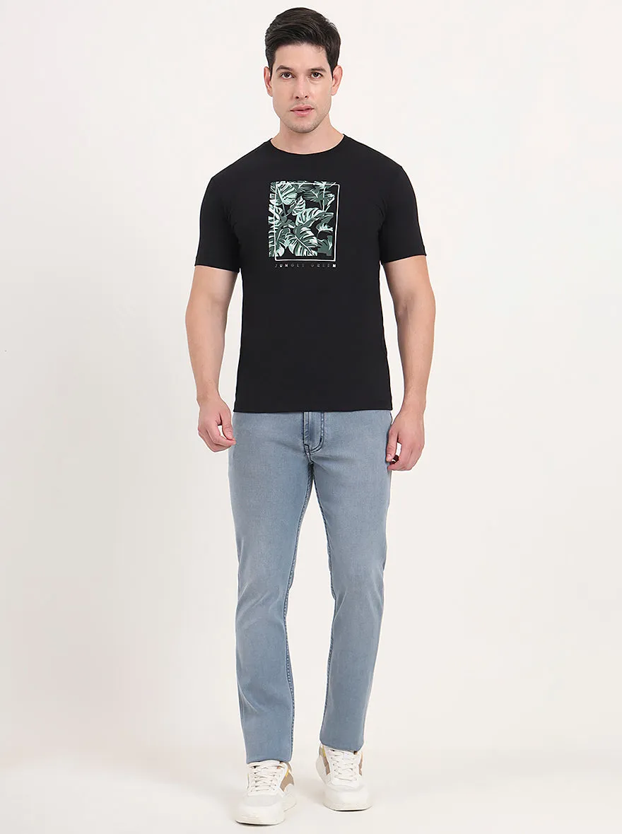 Black Printed Slim Fit T-Shirt | Greenfibre