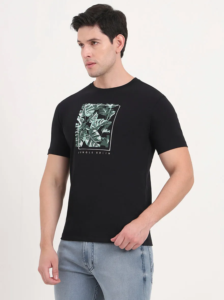 Black Printed Slim Fit T-Shirt | Greenfibre