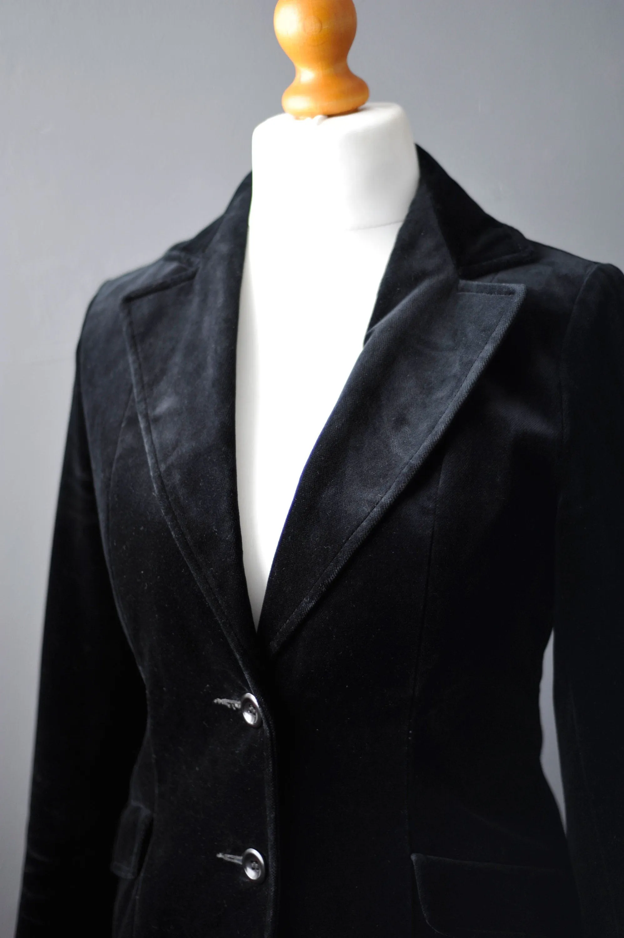 Black Velvet Jacket, Vintage 80s Fitted Boho Blazer, Size Small