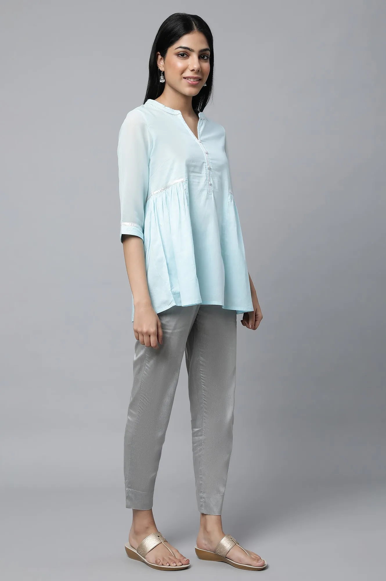 Blue Gathered kurta & Trouser Set