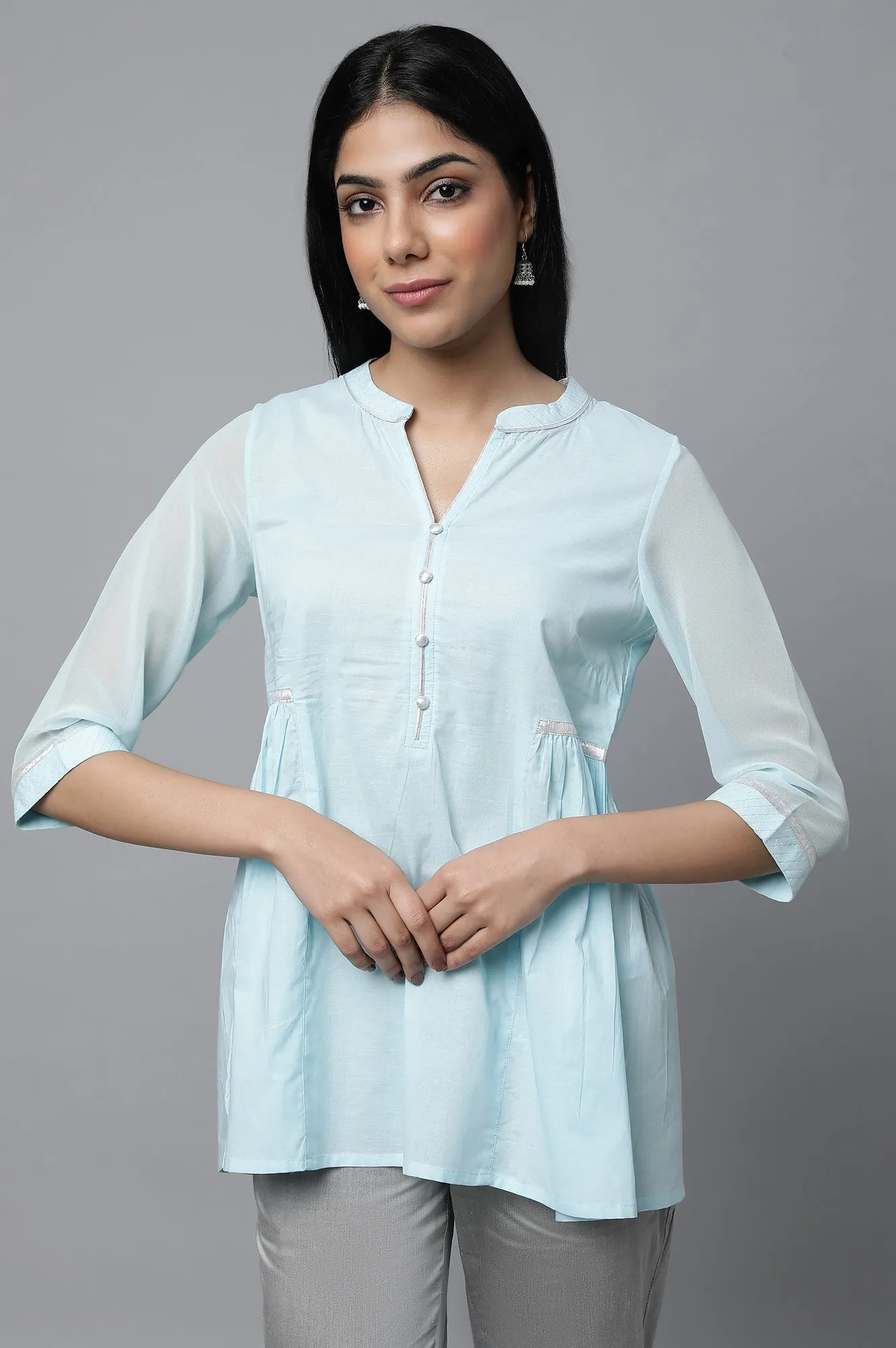 Blue Gathered kurta & Trouser Set