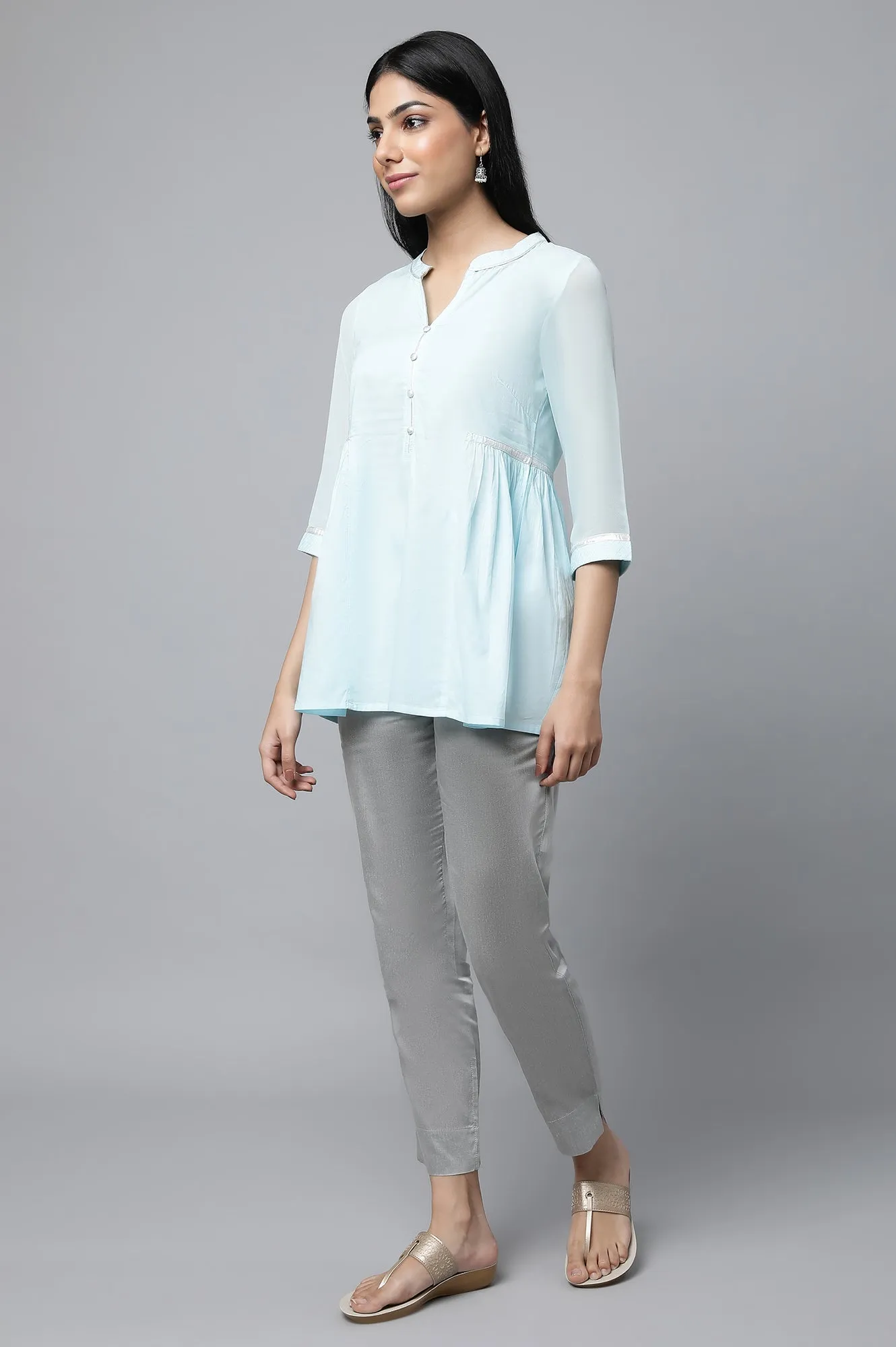 Blue Gathered kurta & Trouser Set