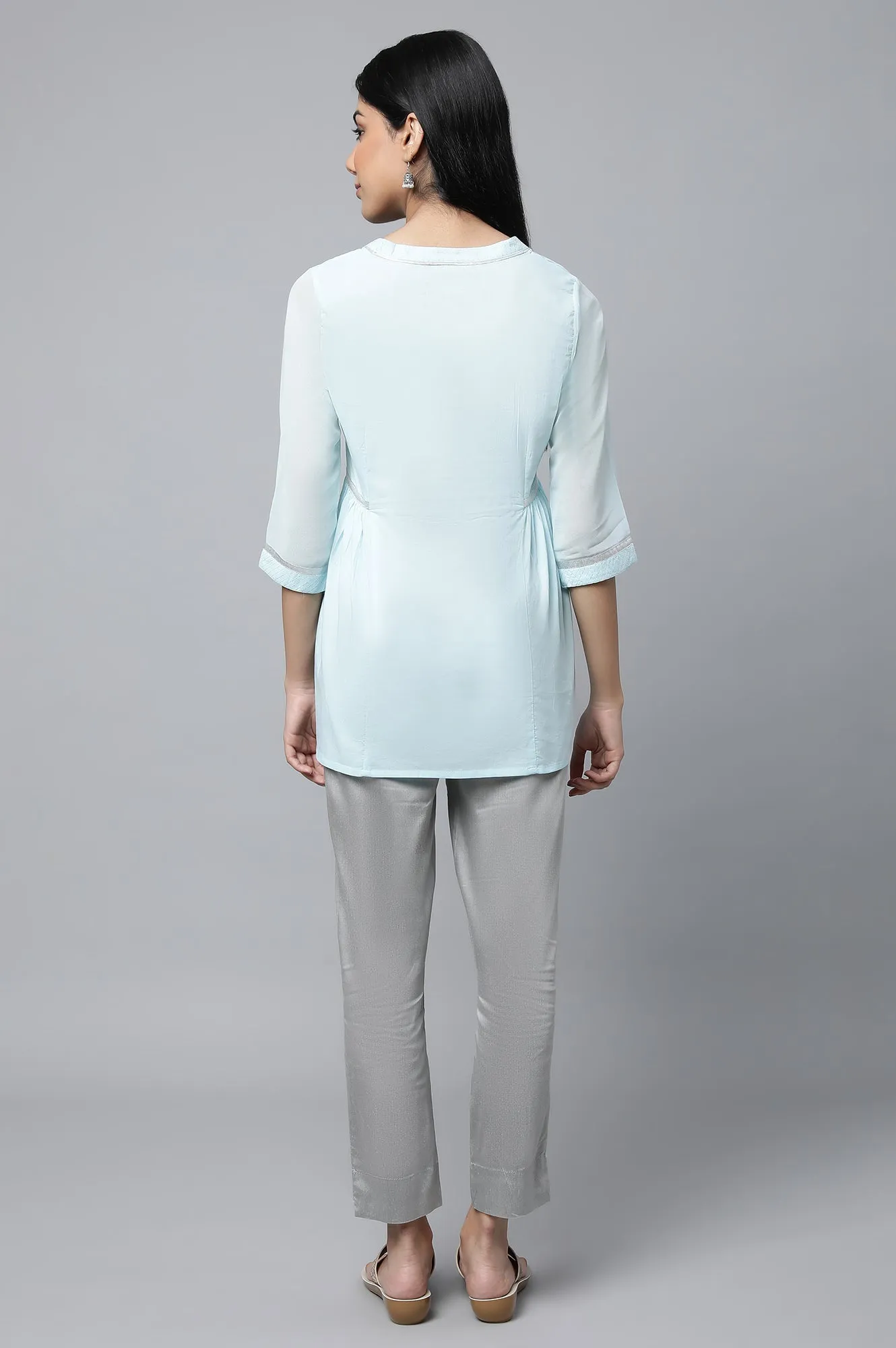 Blue Gathered kurta & Trouser Set