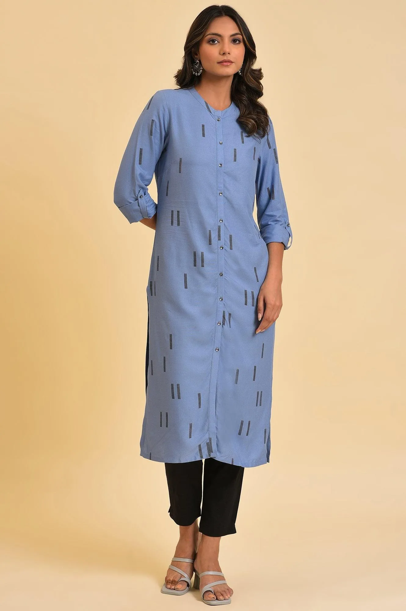 Blue Geometric Print Shirt kurta & Pants Set