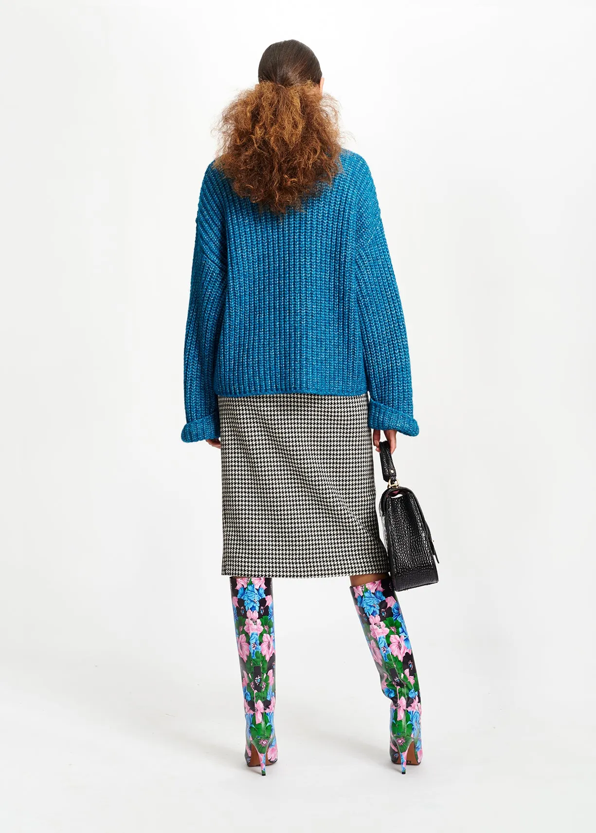 Blue ribbed-knit sweater