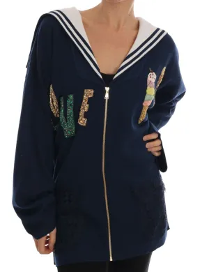 Blue Silk Crystal LOVE Ice Cream Sweater