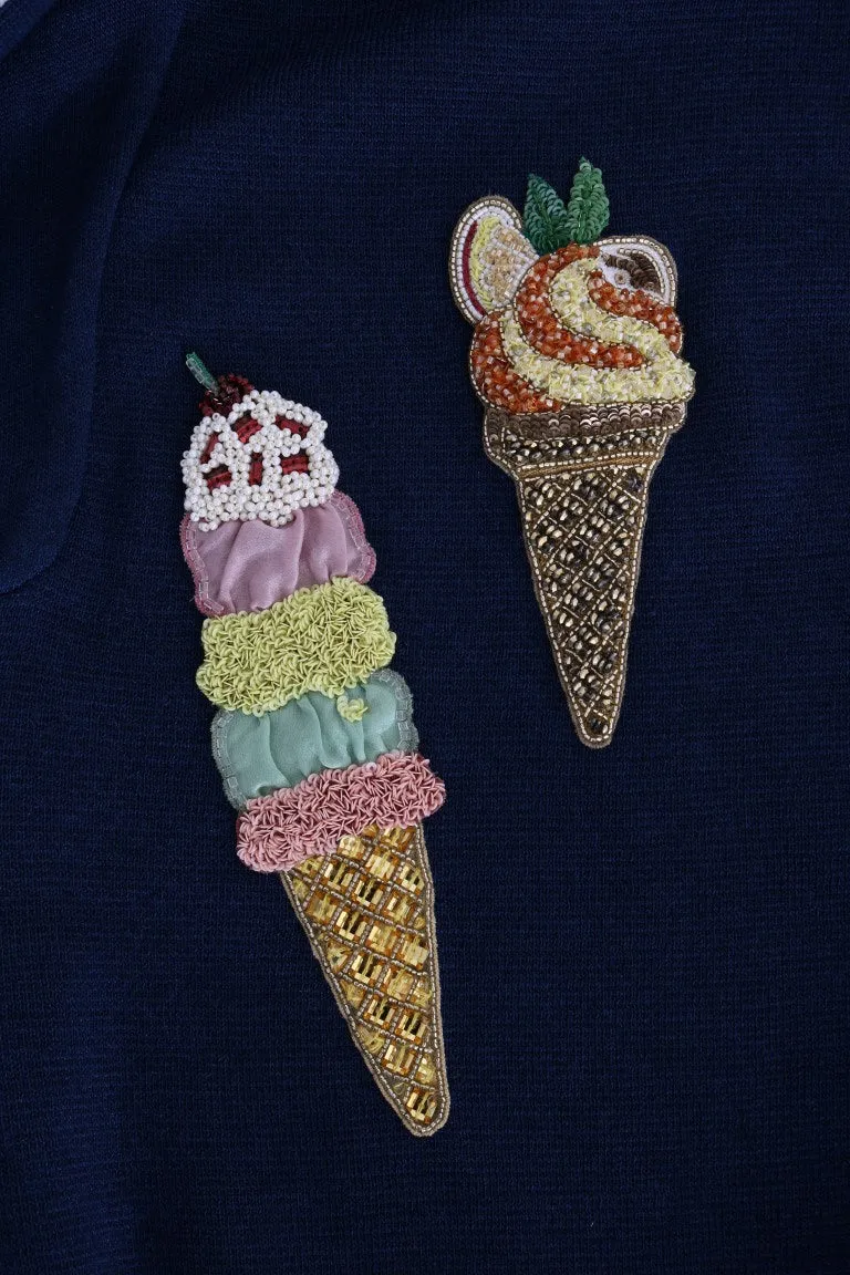 Blue Silk Crystal LOVE Ice Cream Sweater