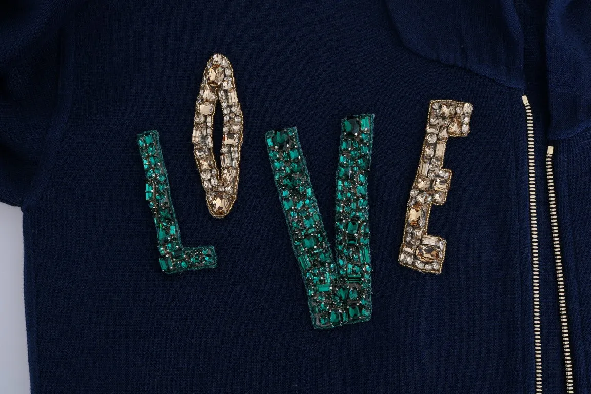 Blue Silk Crystal LOVE Ice Cream Sweater