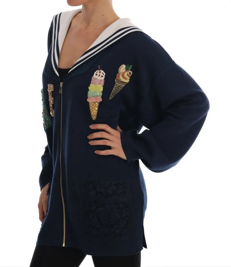 Blue Silk Crystal LOVE Ice Cream Sweater