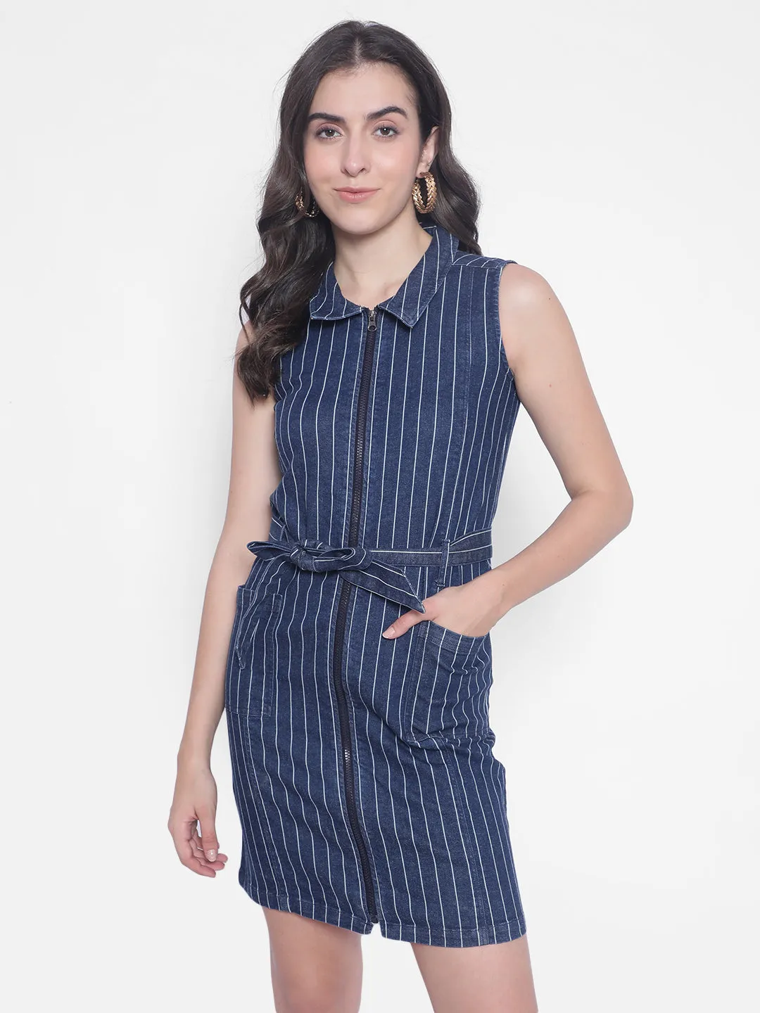 Blue Stripes Denim Dress