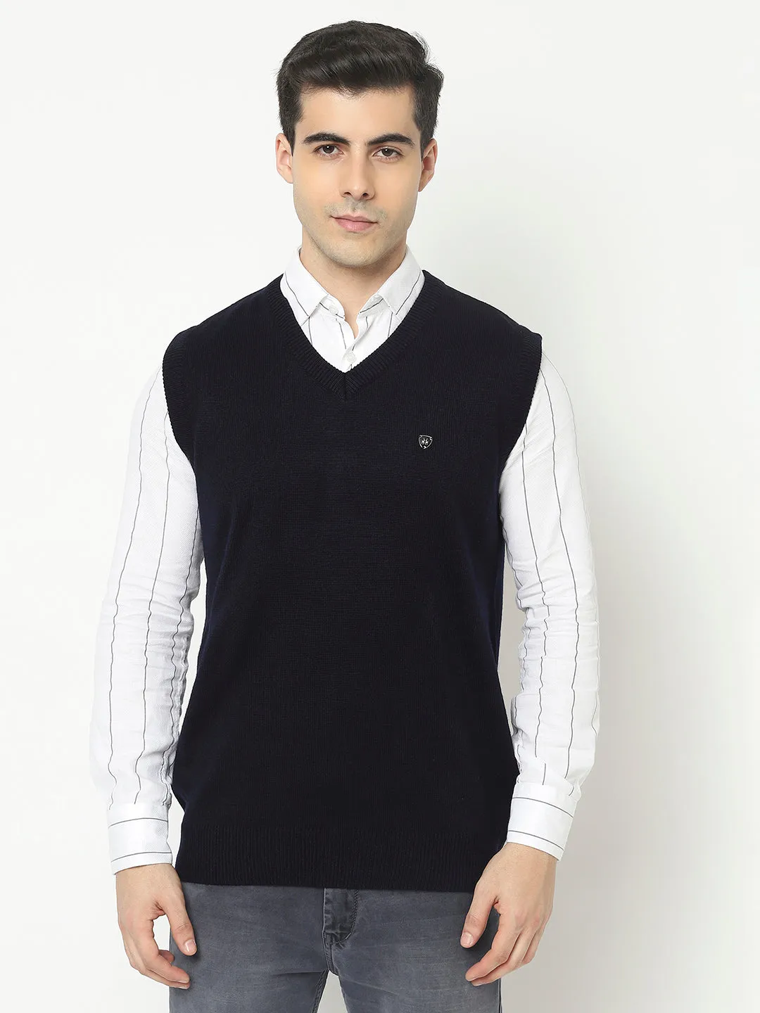 Blue Sweater Vest with Logo Crest