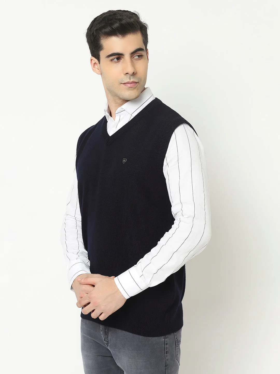 Blue Sweater Vest with Logo Crest