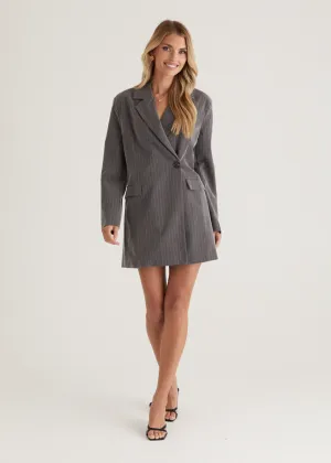 Bounty Blazer Dress - Charcoal Pinstripe