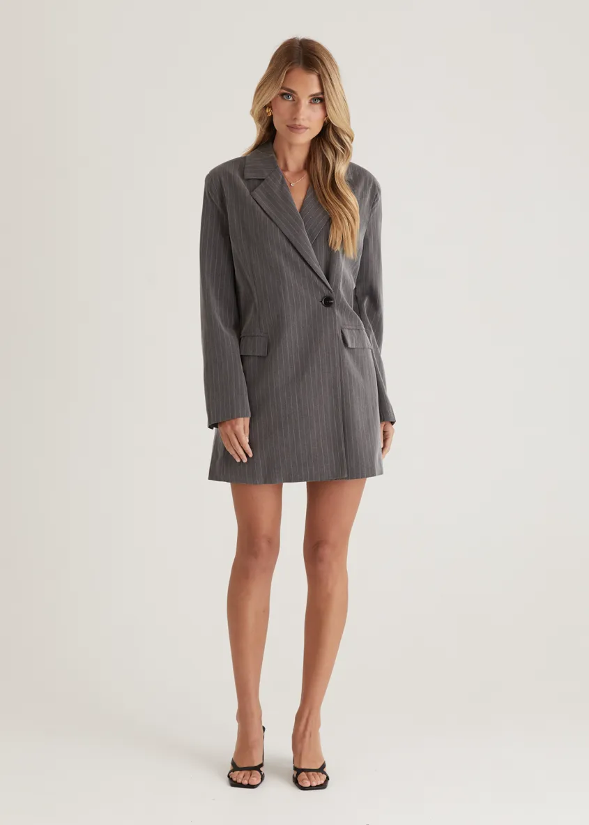Bounty Blazer Dress - Charcoal Pinstripe