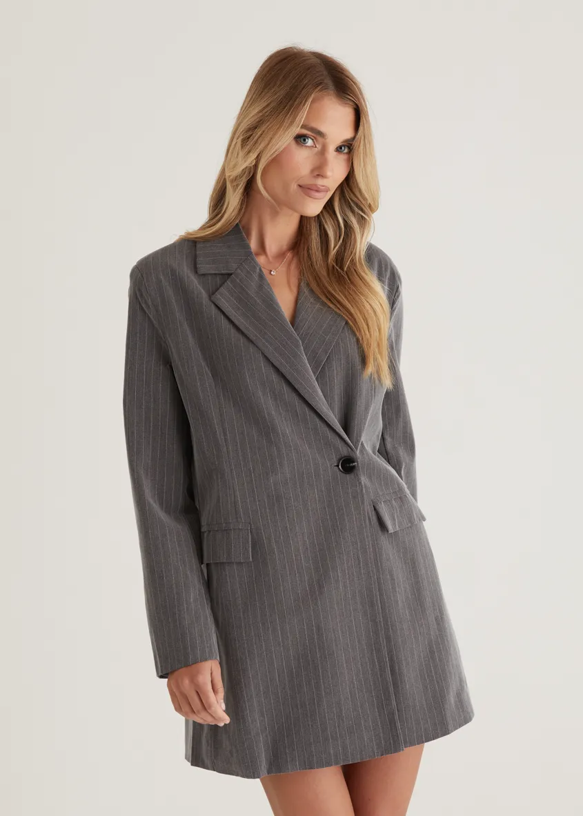 Bounty Blazer Dress - Charcoal Pinstripe