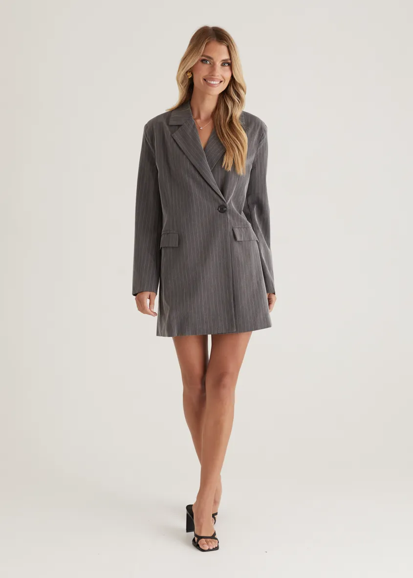 Bounty Blazer Dress - Charcoal Pinstripe