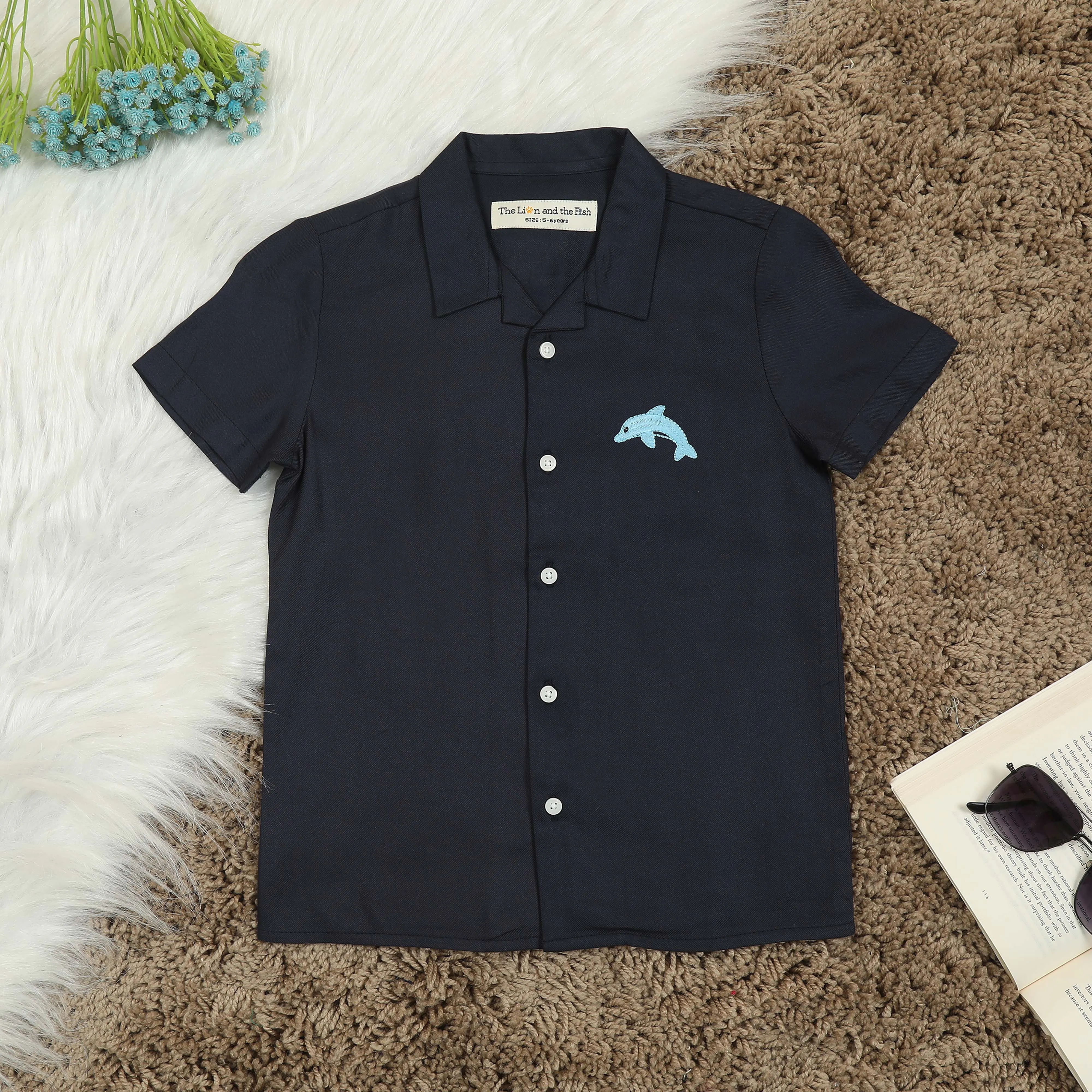 Boys Embroidery Shirt Night Blue