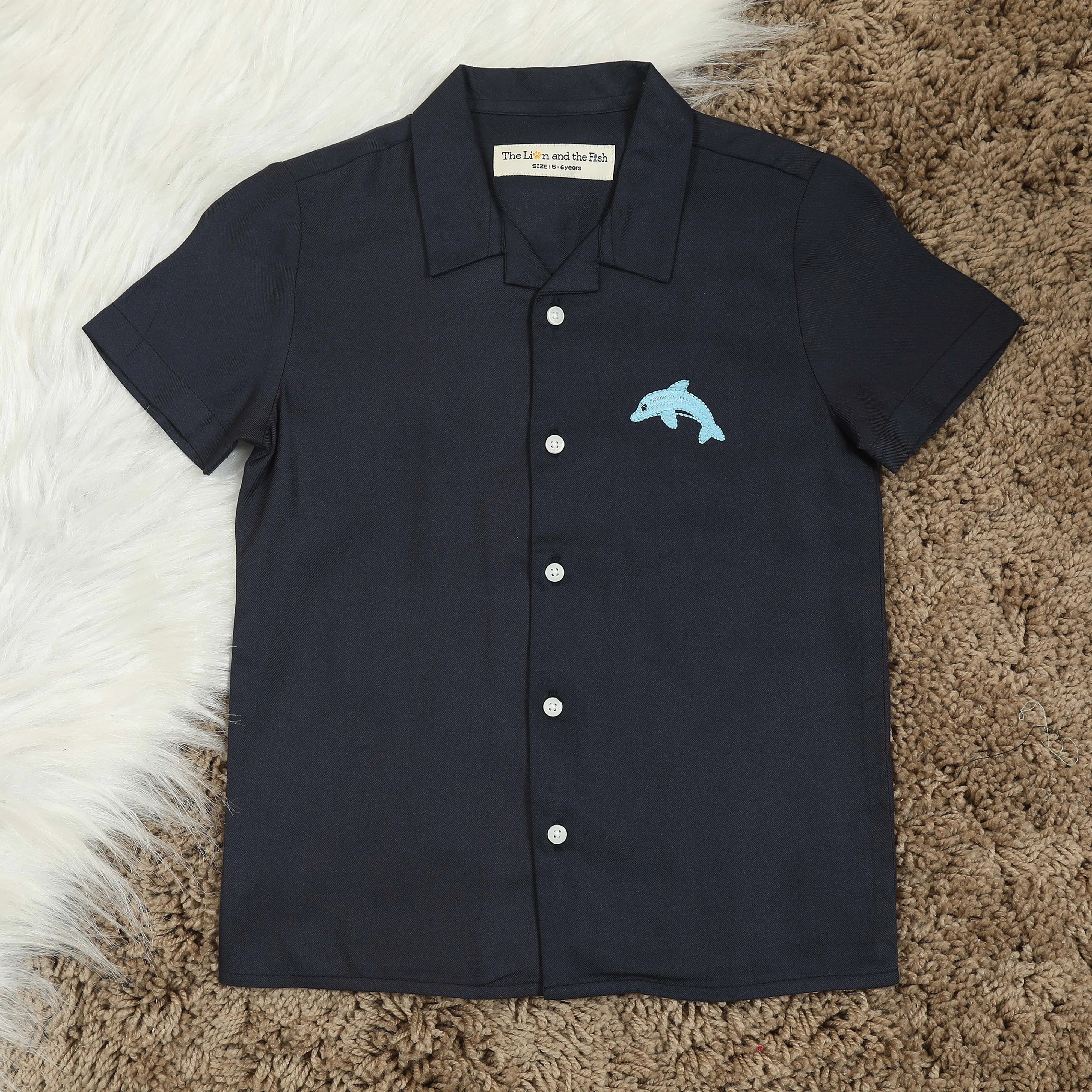 Boys Embroidery Shirt Night Blue