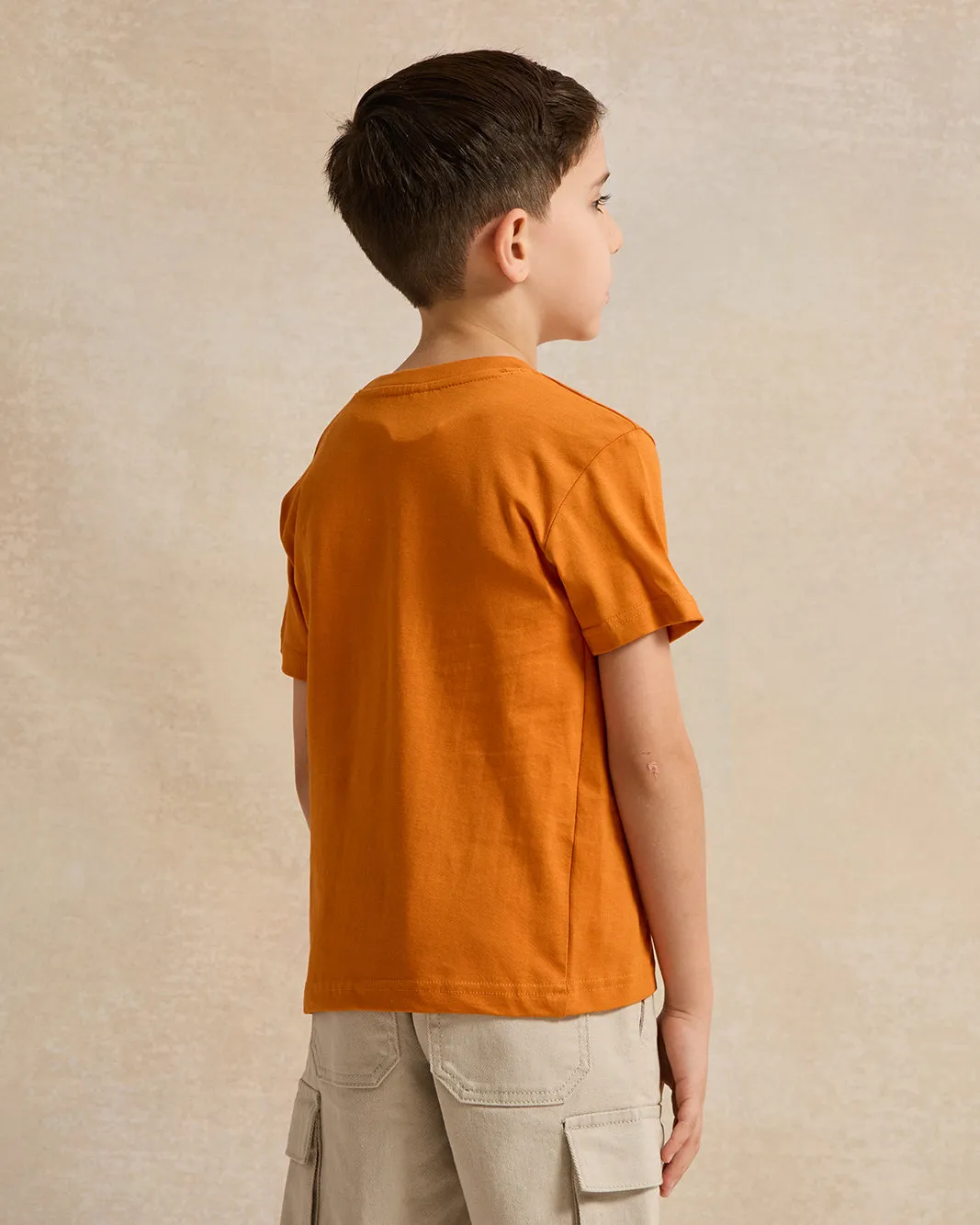 Boys Orange Printed  Basic T-Shirt