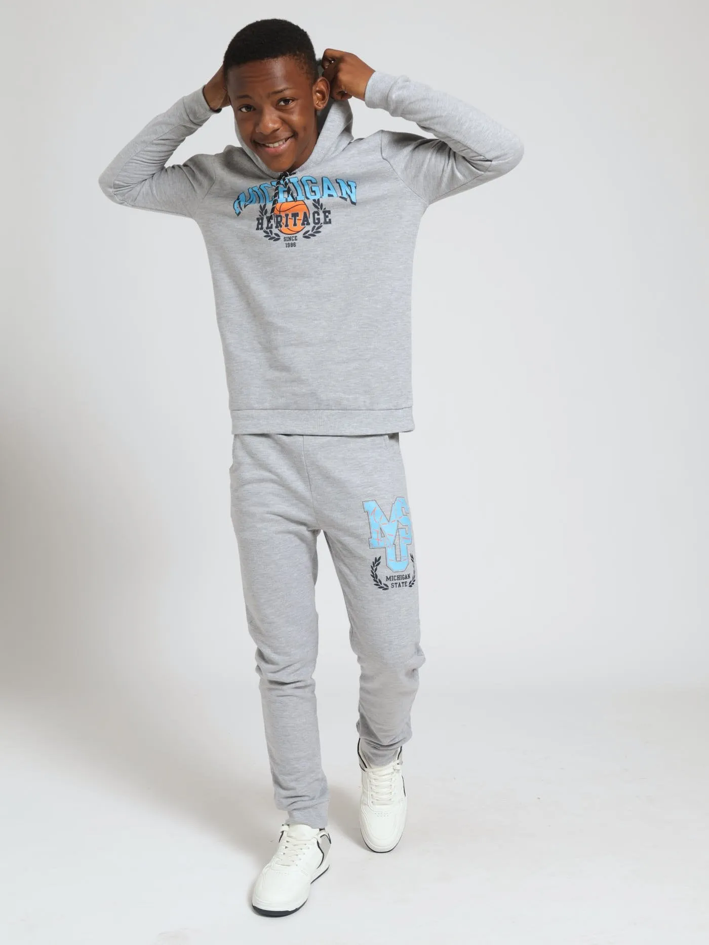 Boys Varsity Print Hoody - Light Grey