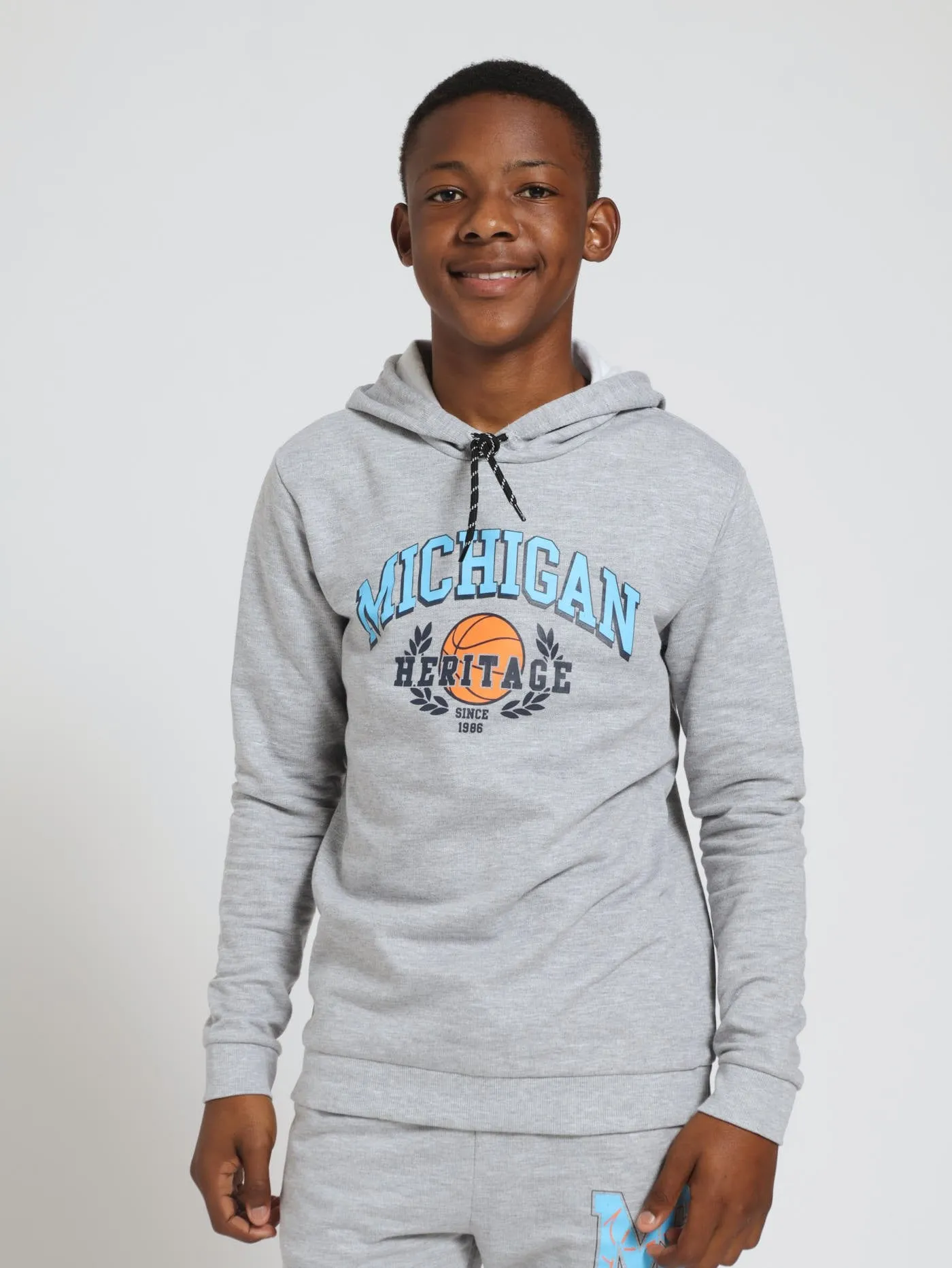 Boys Varsity Print Hoody - Light Grey