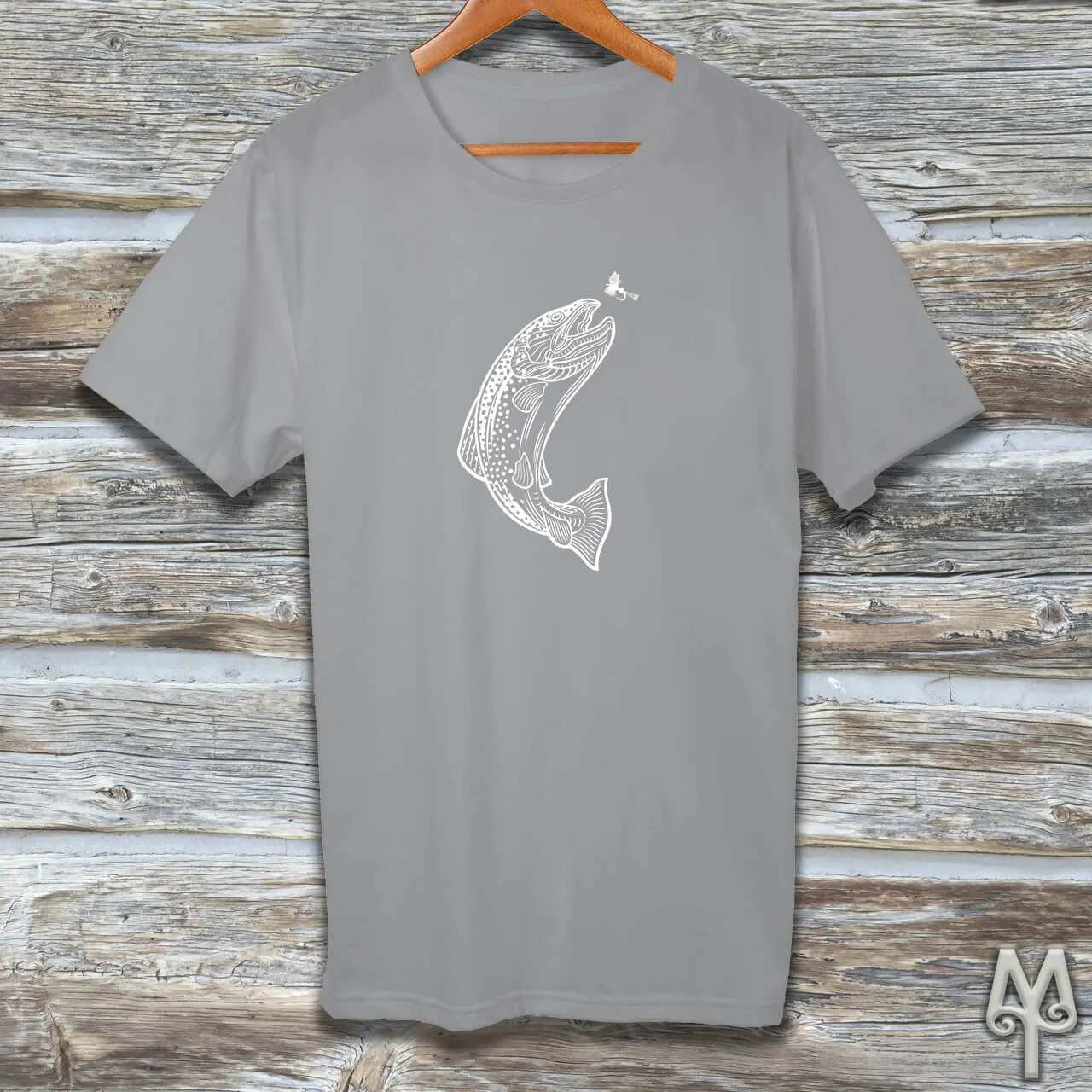 Brown Trout, white logo t-shirt