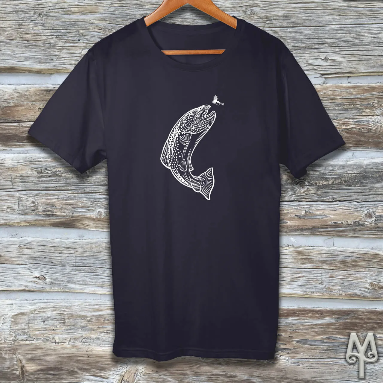 Brown Trout, white logo t-shirt