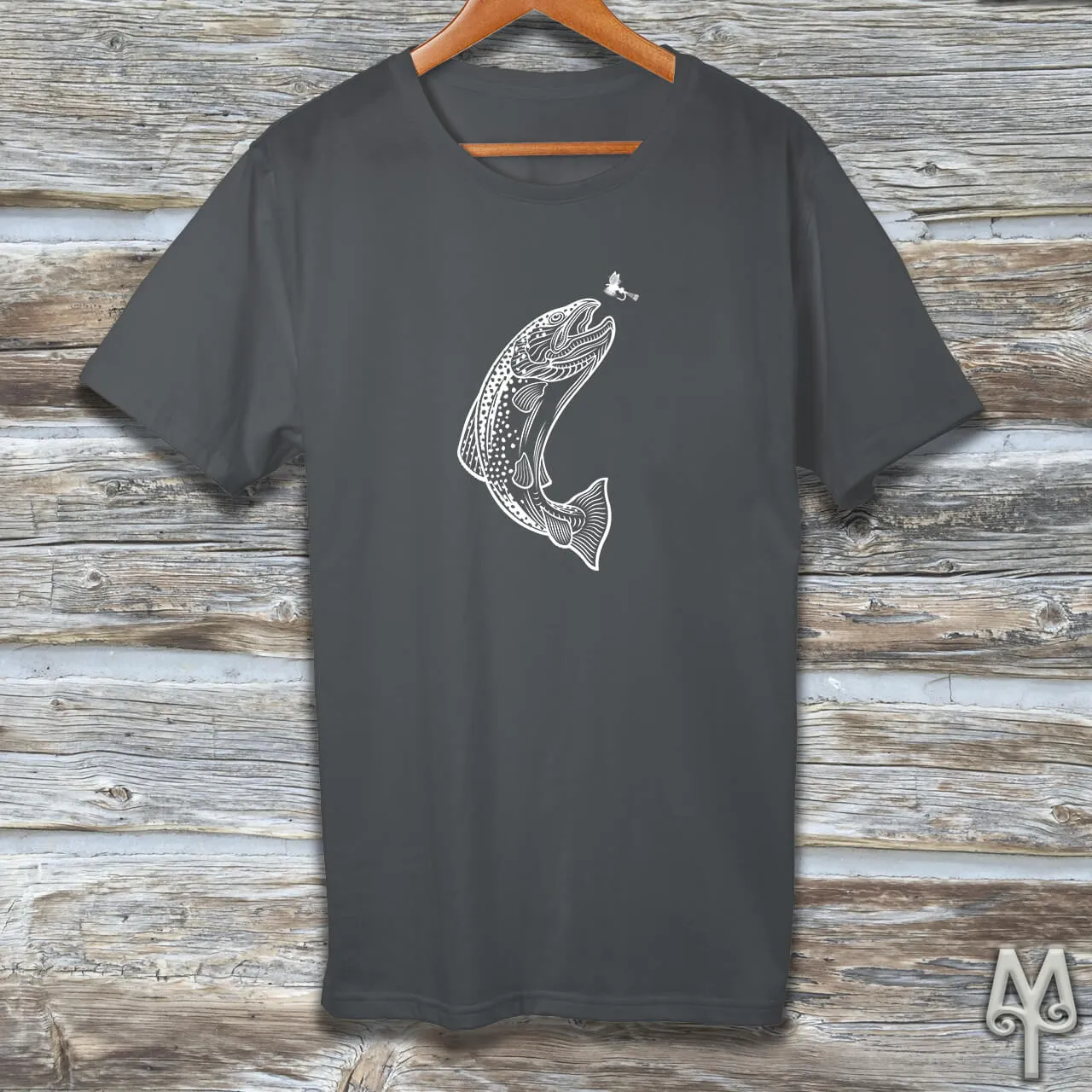 Brown Trout, white logo t-shirt
