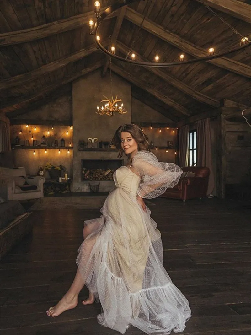 Bubble Sleeve Sweetheart Elegant Evening Maxi Dress Photoshoot Dress
