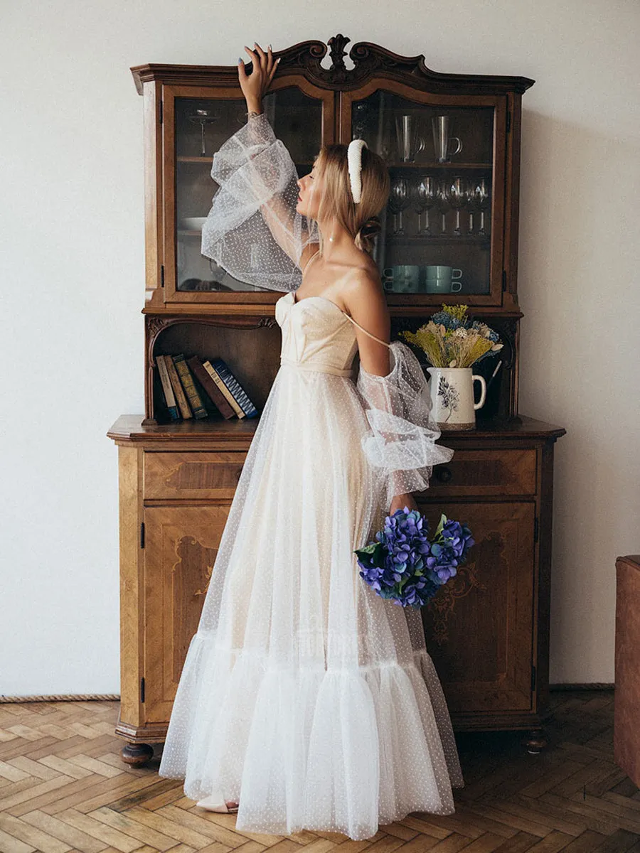 Bubble Sleeve Sweetheart Elegant Evening Maxi Dress Photoshoot Dress