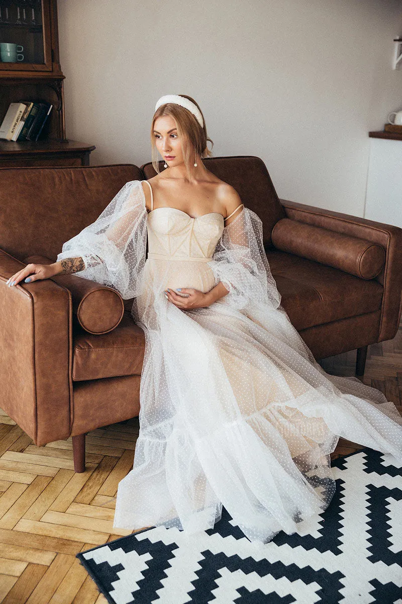Bubble Sleeve Sweetheart Elegant Evening Maxi Dress Photoshoot Dress