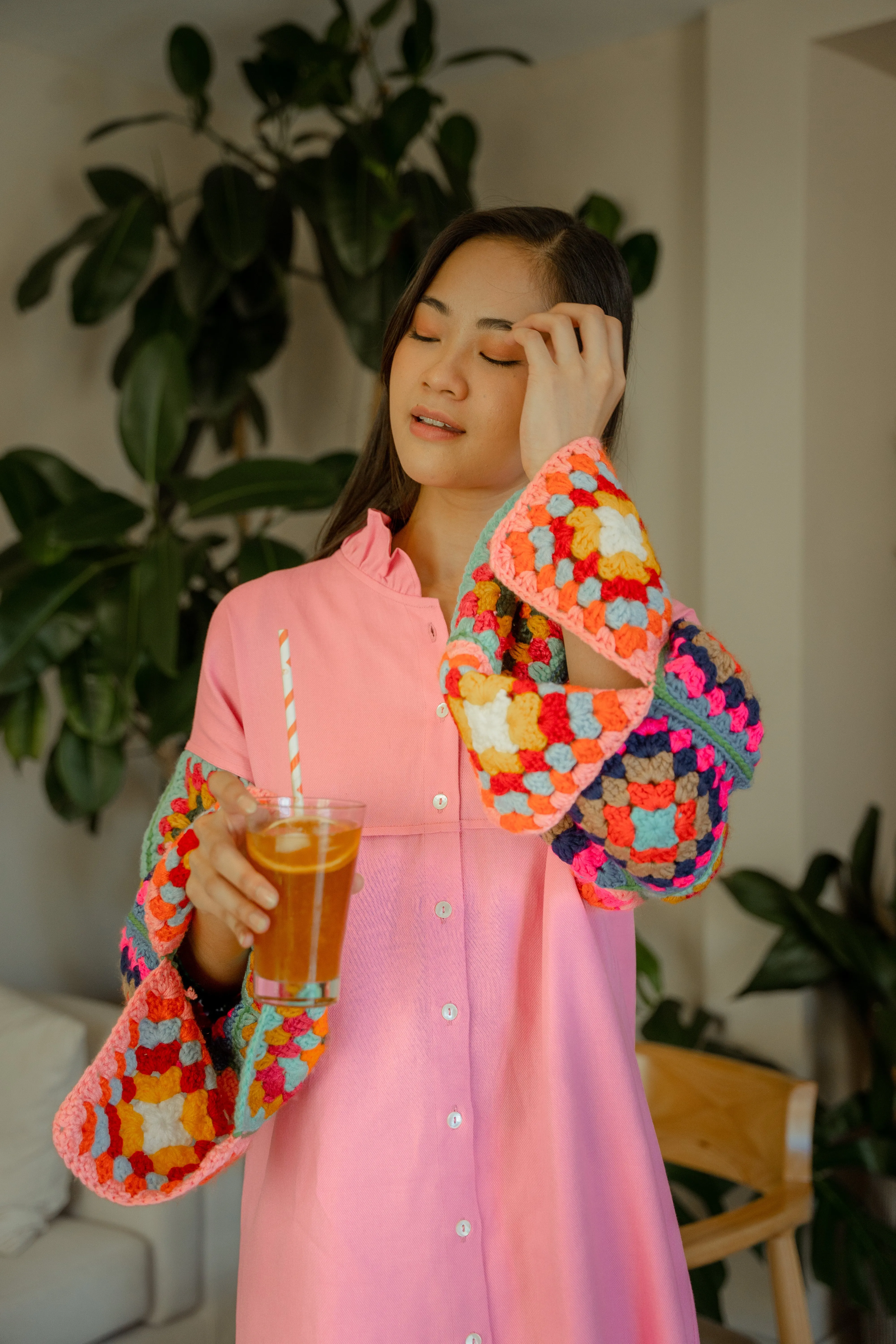 Bubblegum Oversized Shirt with Multicolour Sleeves