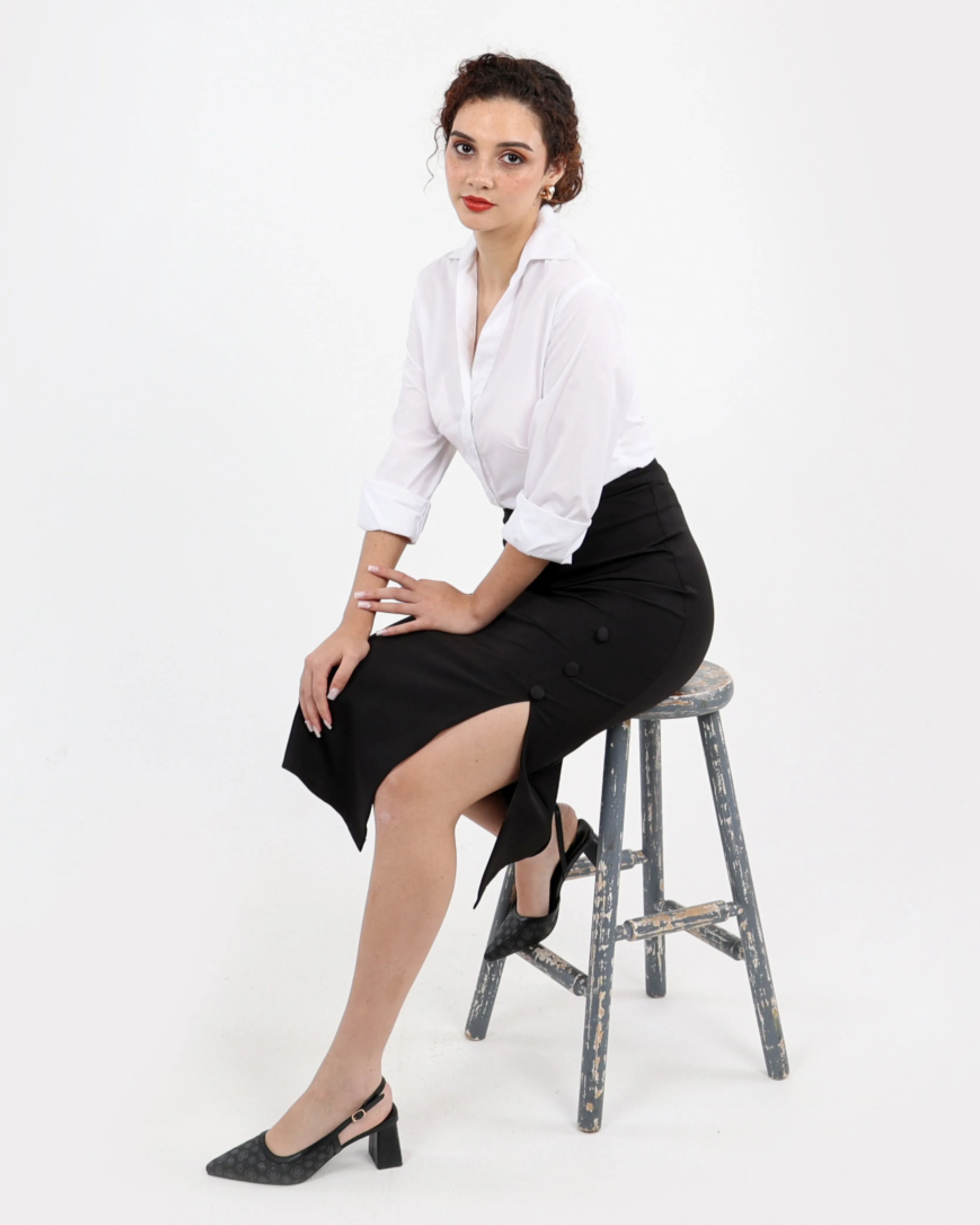Button Detail Pencil Skirt