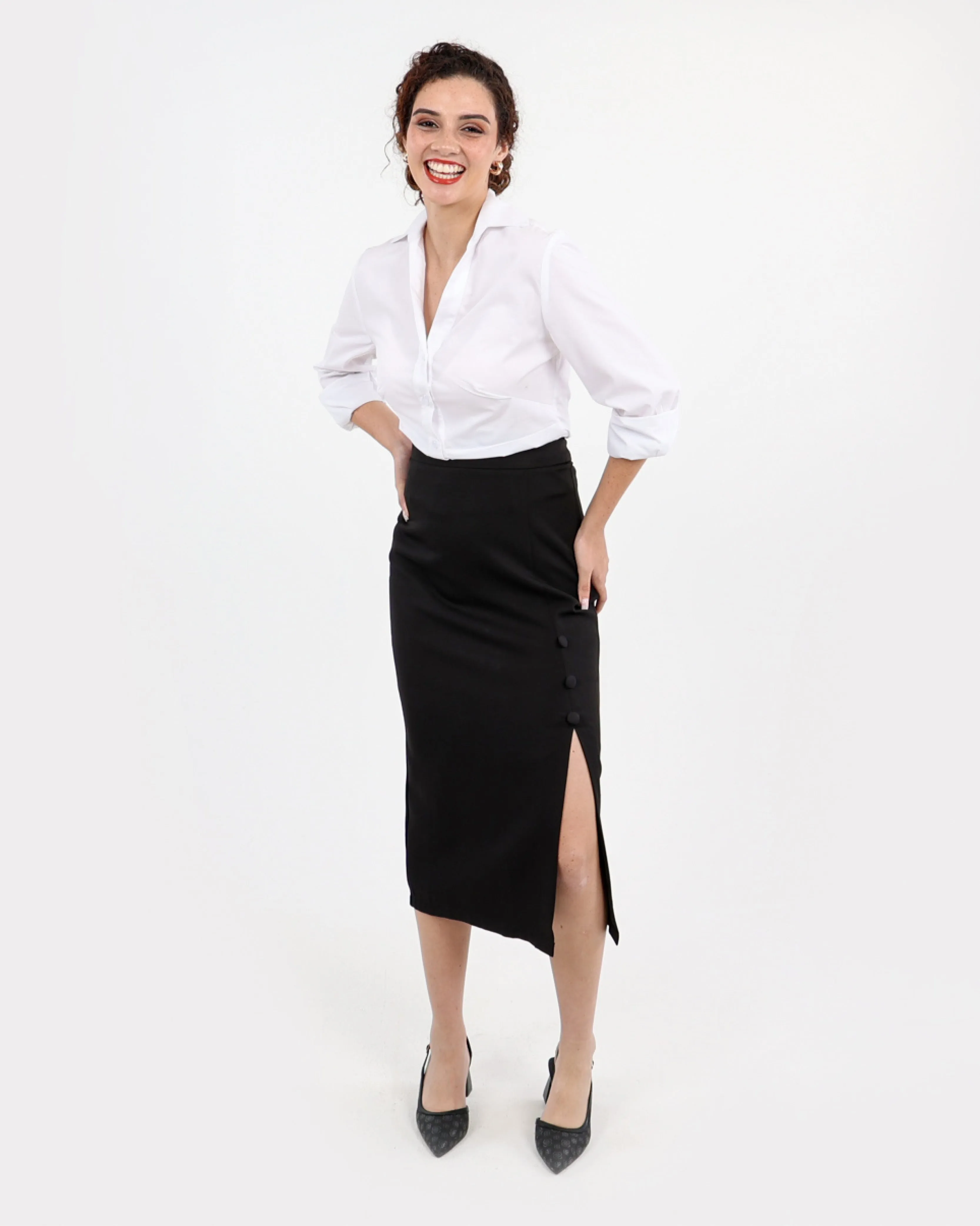 Button Detail Pencil Skirt