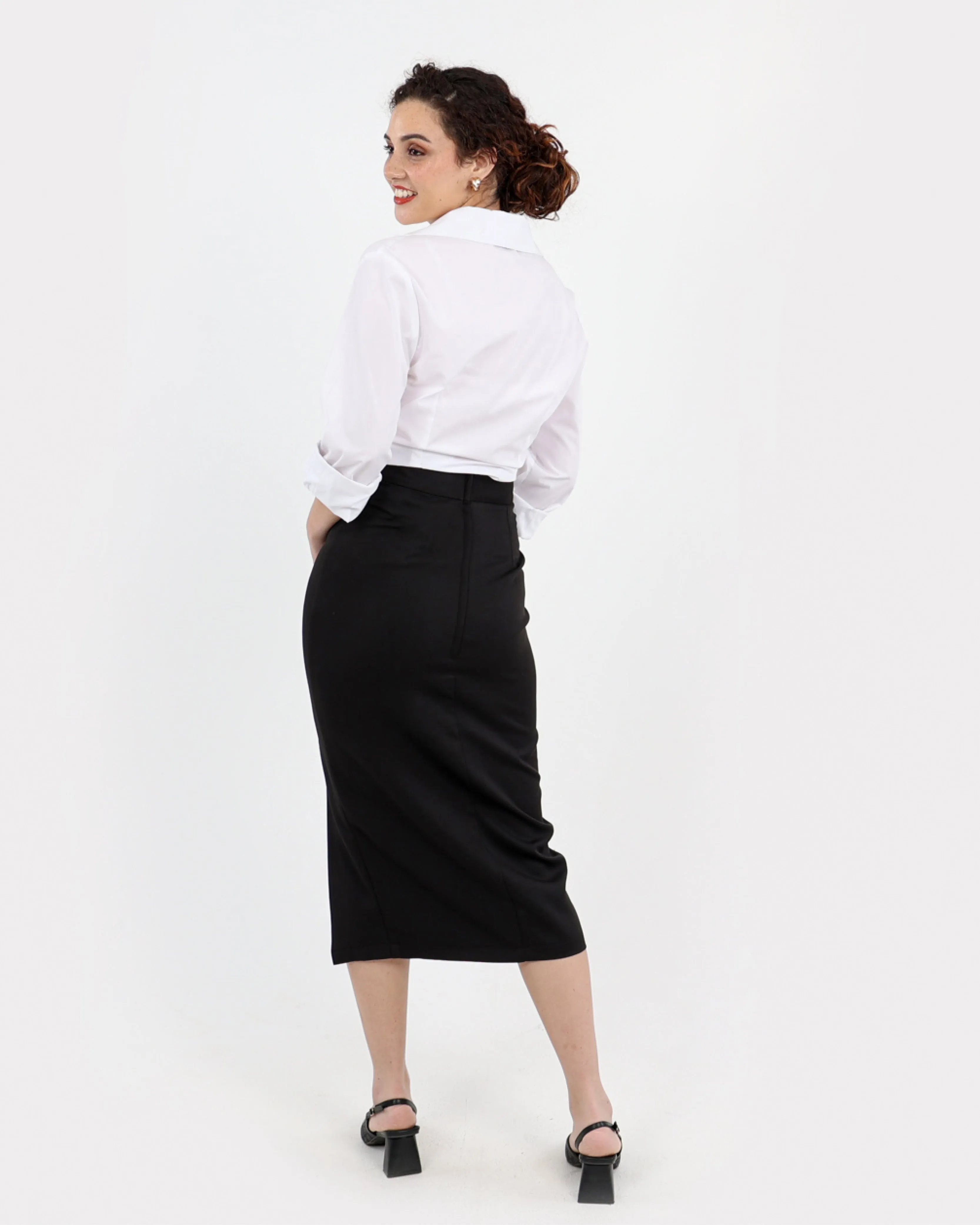 Button Detail Pencil Skirt