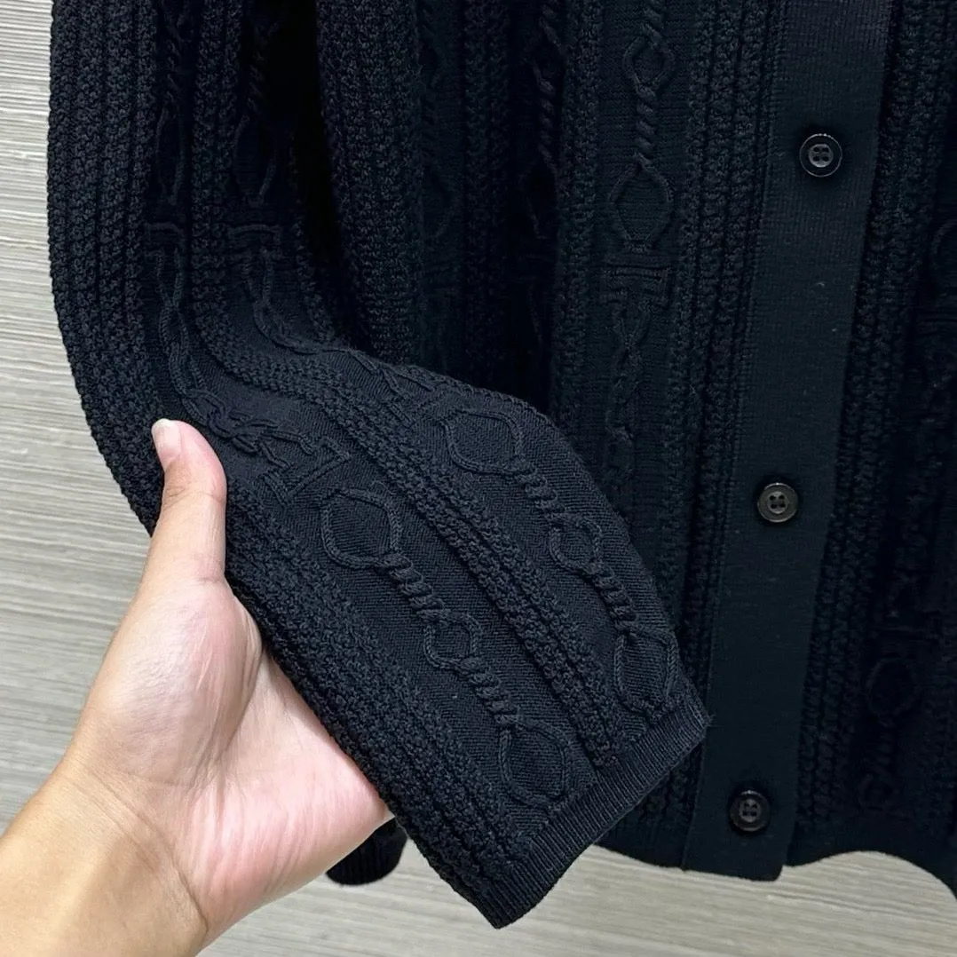 Cable Knit Button-Up Polo